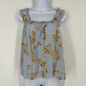 ON+34th Fruit Print Tank M Blue Peach Orange Citrus Ruffle Strap Fruitcore